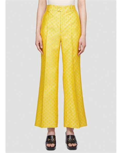 gucci yellow floral pants|gg satin jacquard pants.